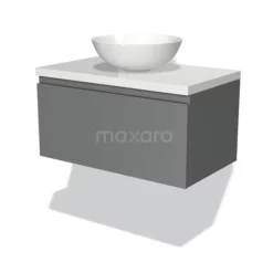 Modulo Plato Badkamermeubel Voor Waskom | 80 Cm Middengrijs Greeploos Front Hoogglans Wit Blad 1 Lade