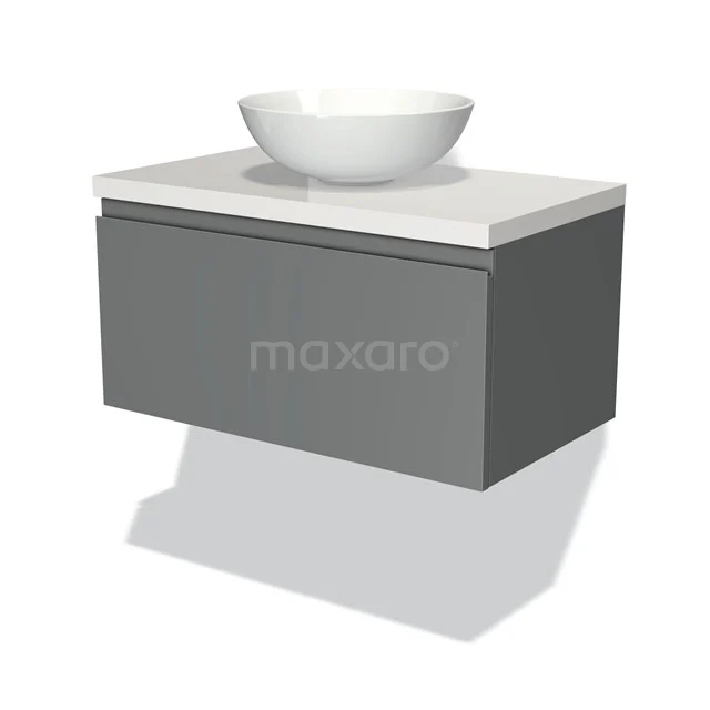 Modulo Plato Badkamermeubel Voor Waskom | 80 Cm Middengrijs Greeploos Front Hoogglans Wit Blad 1 Lade 1 Modulo Plato Badkamermeubel Voor Waskom | 80 Cm Middengrijs Greeploos Front Hoogglans Wit Blad 1 Lade