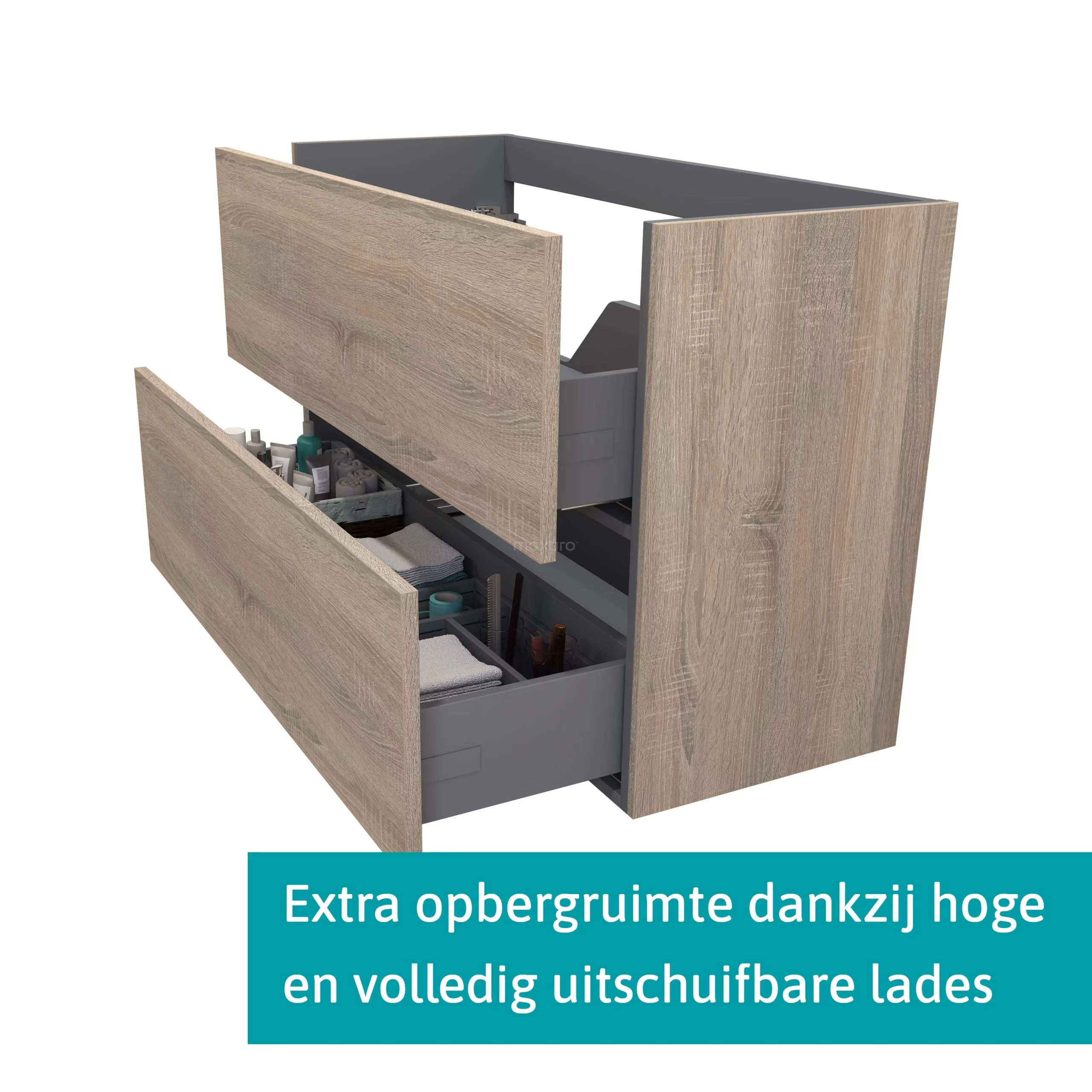 Modulo Slim Badkamermeubel Met Wastafel | 100 Cm Eiken Vlak Front Mineraalmarmer 2 Lades Onder Elkaar 2 Modulo Slim Badkamermeubel Met Wastafel | 100 Cm Eiken Vlak Front Mineraalmarmer 2 Lades Onder Elkaar - Afbeelding 2