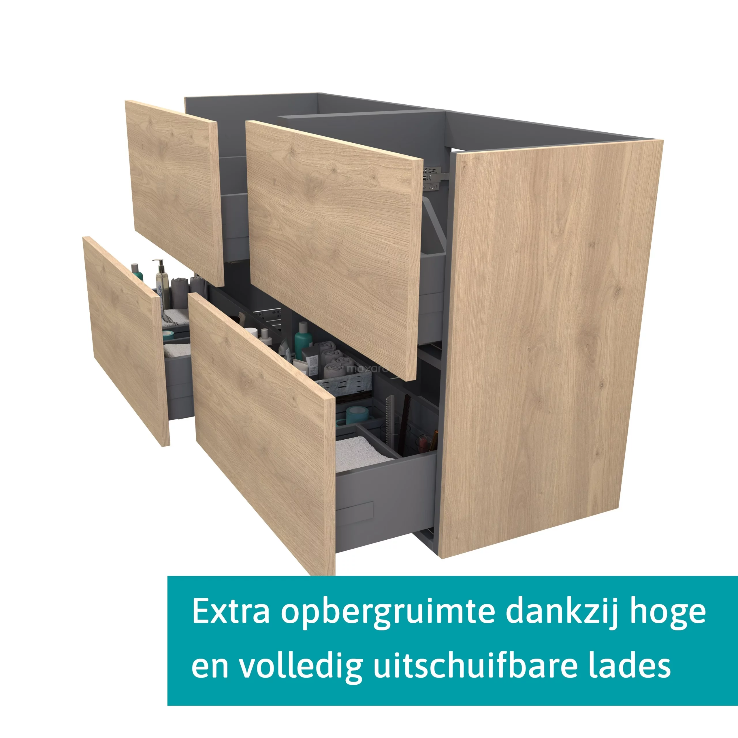 Modulo Slim Badkamermeubel Met Wastafel | 120 Cm Lichtbruin Eiken Vlak Front Mineraalmarmer 4 Lades 2 Modulo Slim Badkamermeubel Met Wastafel | 120 Cm Lichtbruin Eiken Vlak Front Mineraalmarmer 4 Lades - Afbeelding 2
