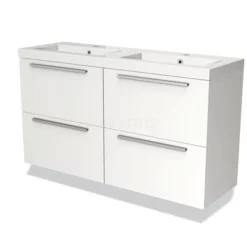 Modulo Slim Badkamermeubel Met Wastafel | 120 Cm Mat Wit Vlak Front Mineraalmarmer 4 Lades