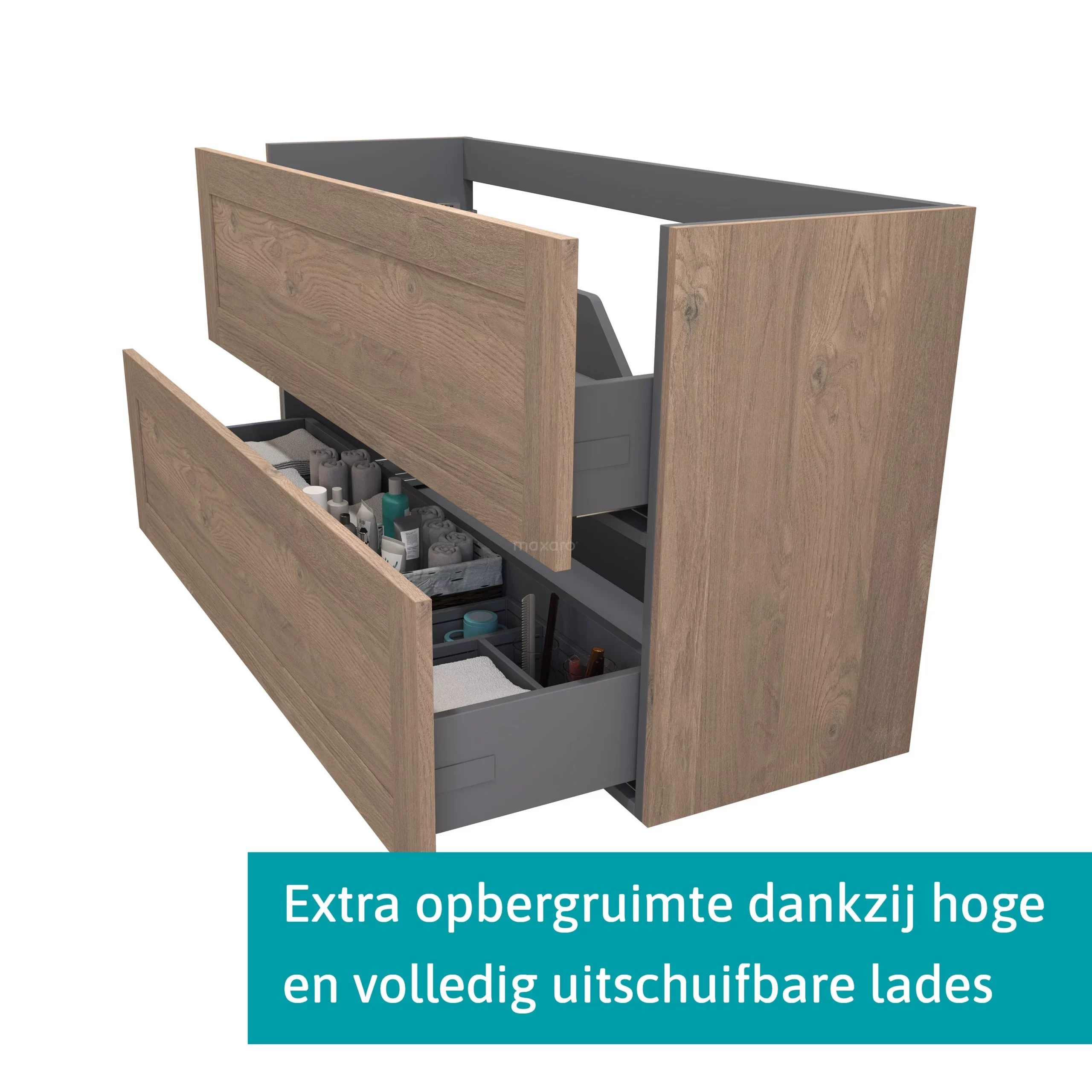 Modulo Slim Badkamermeubel Met Wastafel | 120 Cm Middenbruin Eiken Kader Front Mineraalmarmer 2 Lades Onder Elkaar 2 Modulo Slim Badkamermeubel Met Wastafel | 120 Cm Middenbruin Eiken Kader Front Mineraalmarmer 2 Lades Onder Elkaar - Afbeelding 2