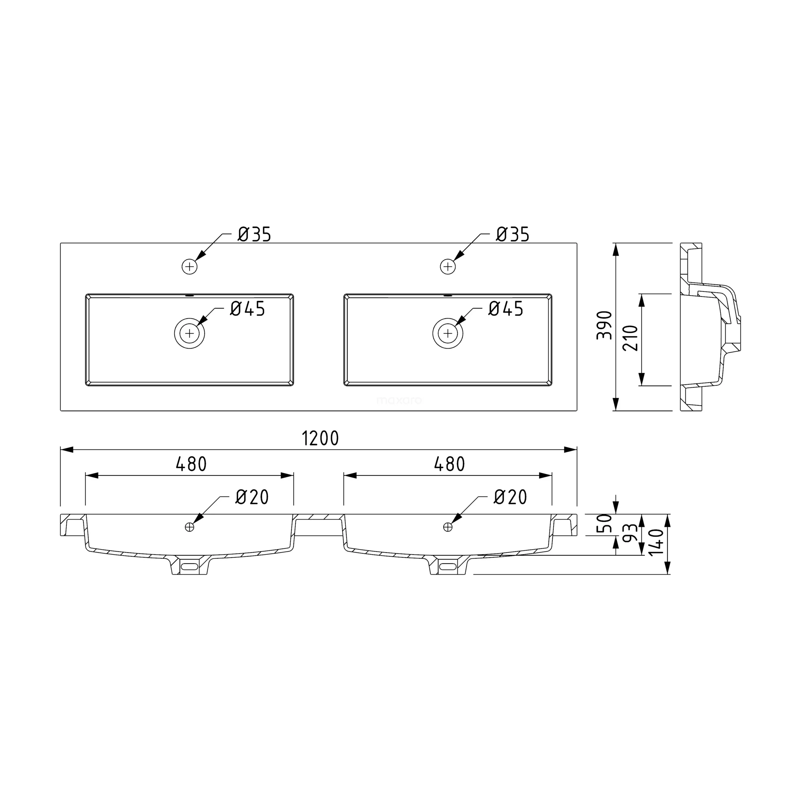 Modulo Slim Badkamermeubel Met Wastafel | 120 Cm Middenbruin Eiken Kader Front Mineraalmarmer 2 Lades Onder Elkaar 6 Modulo Slim Badkamermeubel Met Wastafel | 120 Cm Middenbruin Eiken Kader Front Mineraalmarmer 2 Lades Onder Elkaar - Afbeelding 6