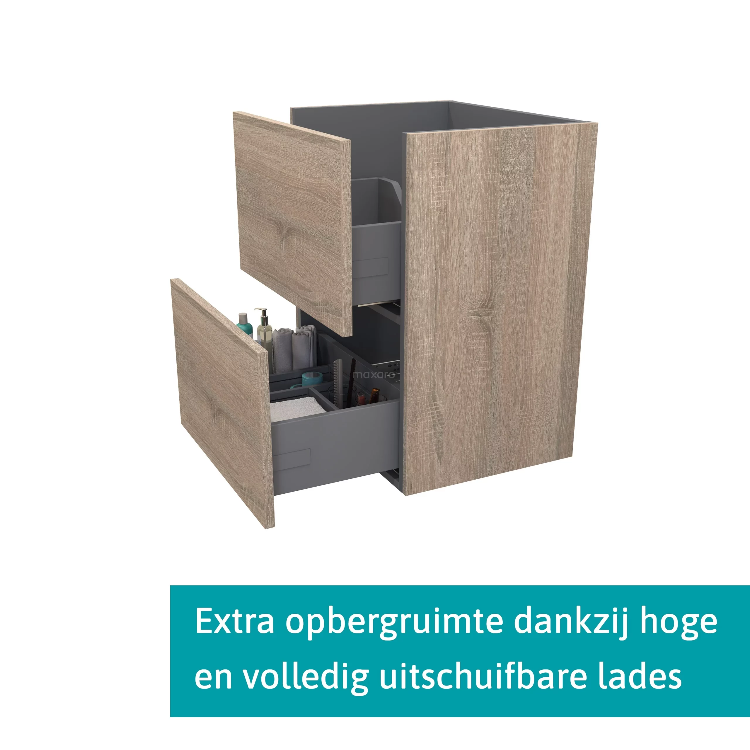 Modulo Slim Badkamermeubel Met Wastafel | 50 Cm Eiken Vlak Front Mineraalmarmer 2 Lades Onder Elkaar 2 Modulo Slim Badkamermeubel Met Wastafel | 50 Cm Eiken Vlak Front Mineraalmarmer 2 Lades Onder Elkaar - Afbeelding 2