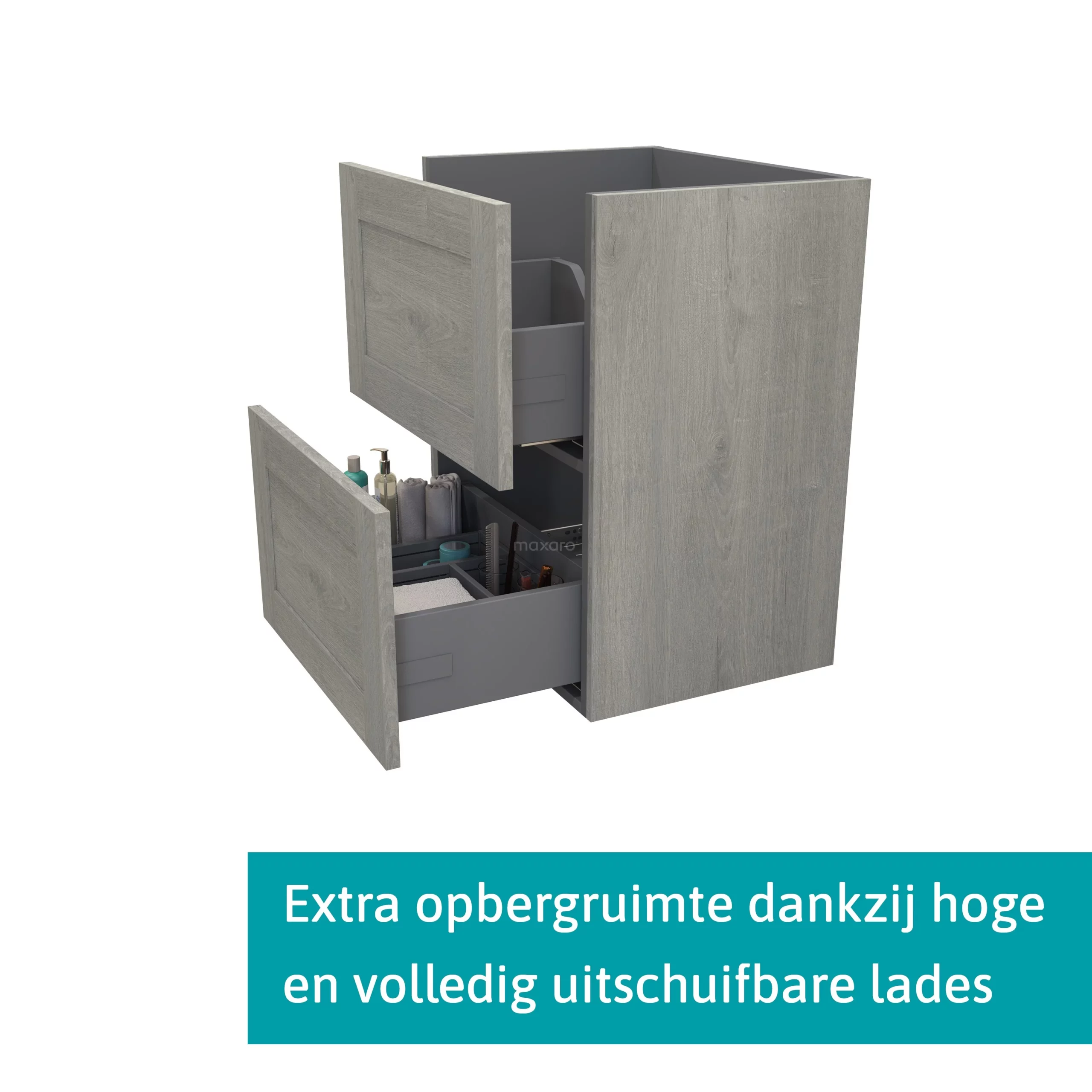 Modulo Slim Badkamermeubel Met Wastafel | 50 Cm Grijs Eiken Kader Front Keramiek 2 Lades Onder Elkaar 2 Modulo Slim Badkamermeubel Met Wastafel | 50 Cm Grijs Eiken Kader Front Keramiek 2 Lades Onder Elkaar - Afbeelding 2