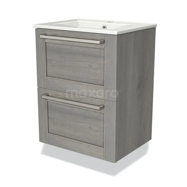 Modulo Slim Badkamermeubel Met Wastafel | 50 Cm Grijs Eiken Kader Front Keramiek 2 Lades Onder Elkaar 1 Modulo Slim Badkamermeubel Met Wastafel | 50 Cm Grijs Eiken Kader Front Keramiek 2 Lades Onder Elkaar