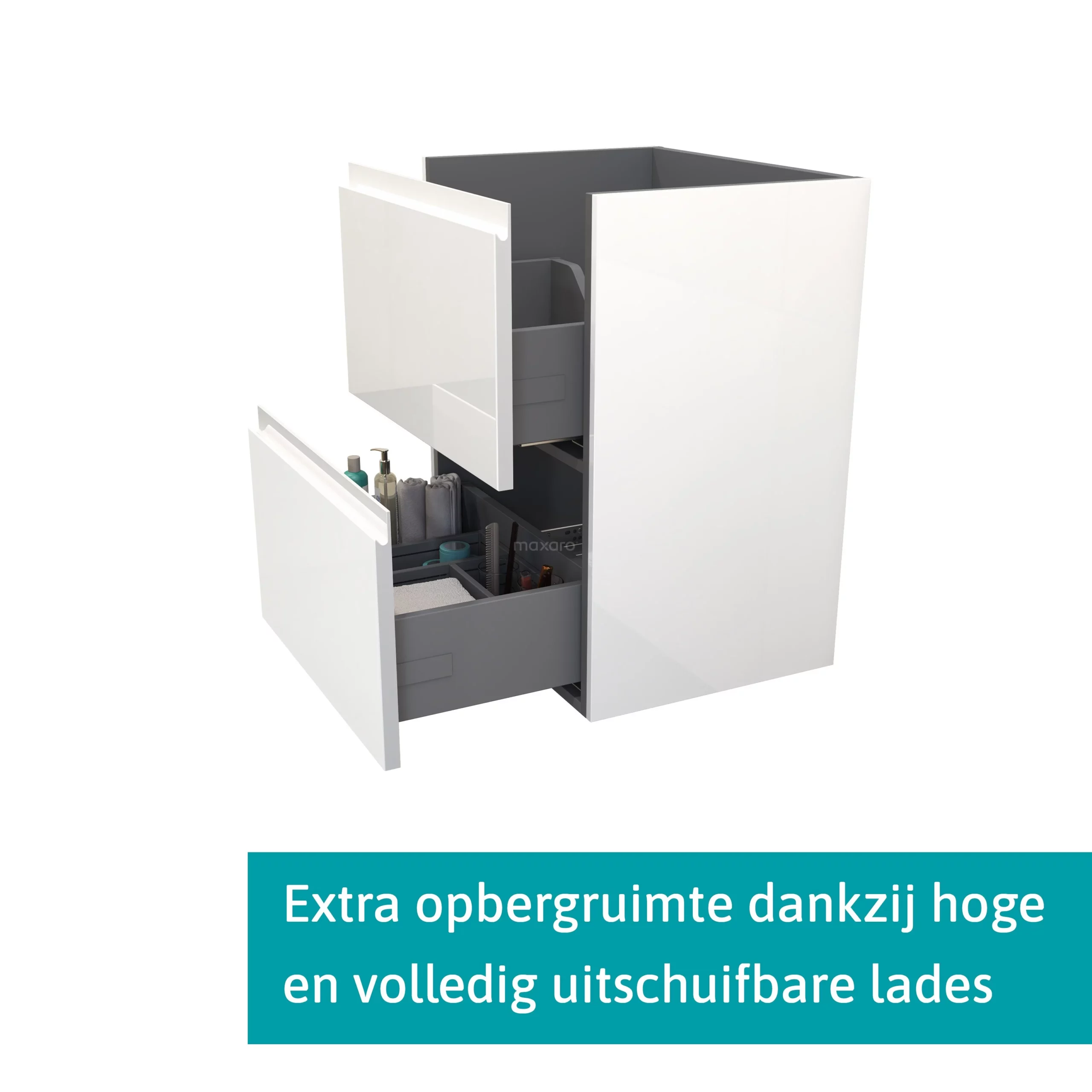 Modulo Slim Badkamermeubel Met Wastafel | 50 Cm Hoogglans Wit Greeploos Front Keramiek 2 Lades Onder Elkaar 2 Modulo Slim Badkamermeubel Met Wastafel | 50 Cm Hoogglans Wit Greeploos Front Keramiek 2 Lades Onder Elkaar - Afbeelding 2