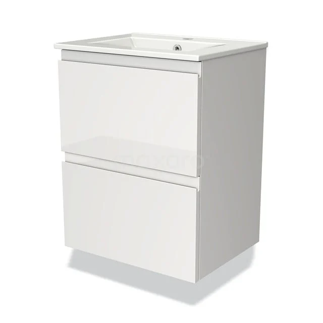 Modulo Slim Badkamermeubel Met Wastafel | 50 Cm Hoogglans Wit Greeploos Front Keramiek 2 Lades Onder Elkaar 1 Modulo Slim Badkamermeubel Met Wastafel | 50 Cm Hoogglans Wit Greeploos Front Keramiek 2 Lades Onder Elkaar