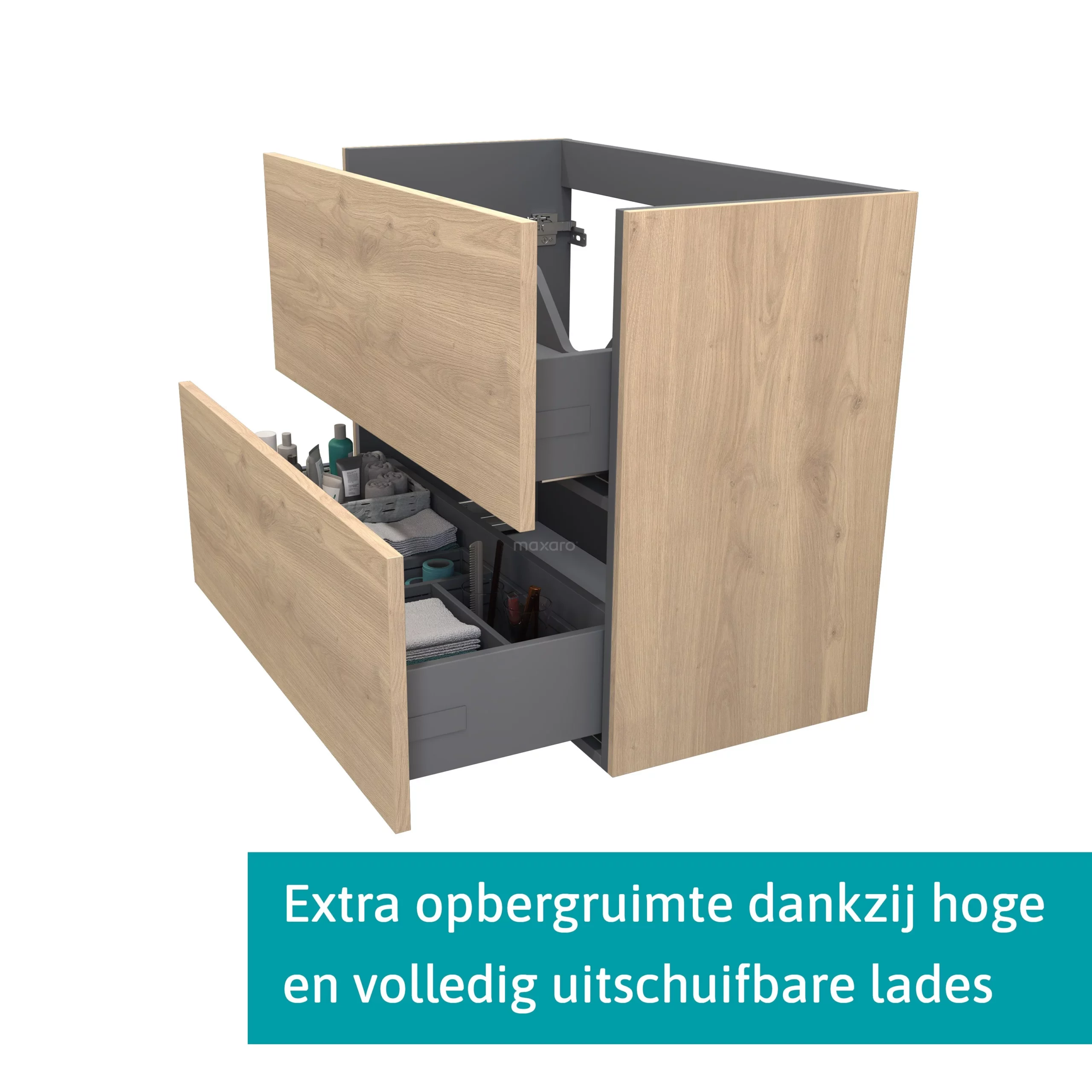 Modulo Slim Badkamermeubel Met Wastafel | 80 Cm Lichtbruin Eiken Vlak Front Mineraalmarmer 2 Lades Onder Elkaar 2 Modulo Slim Badkamermeubel Met Wastafel | 80 Cm Lichtbruin Eiken Vlak Front Mineraalmarmer 2 Lades Onder Elkaar - Afbeelding 2