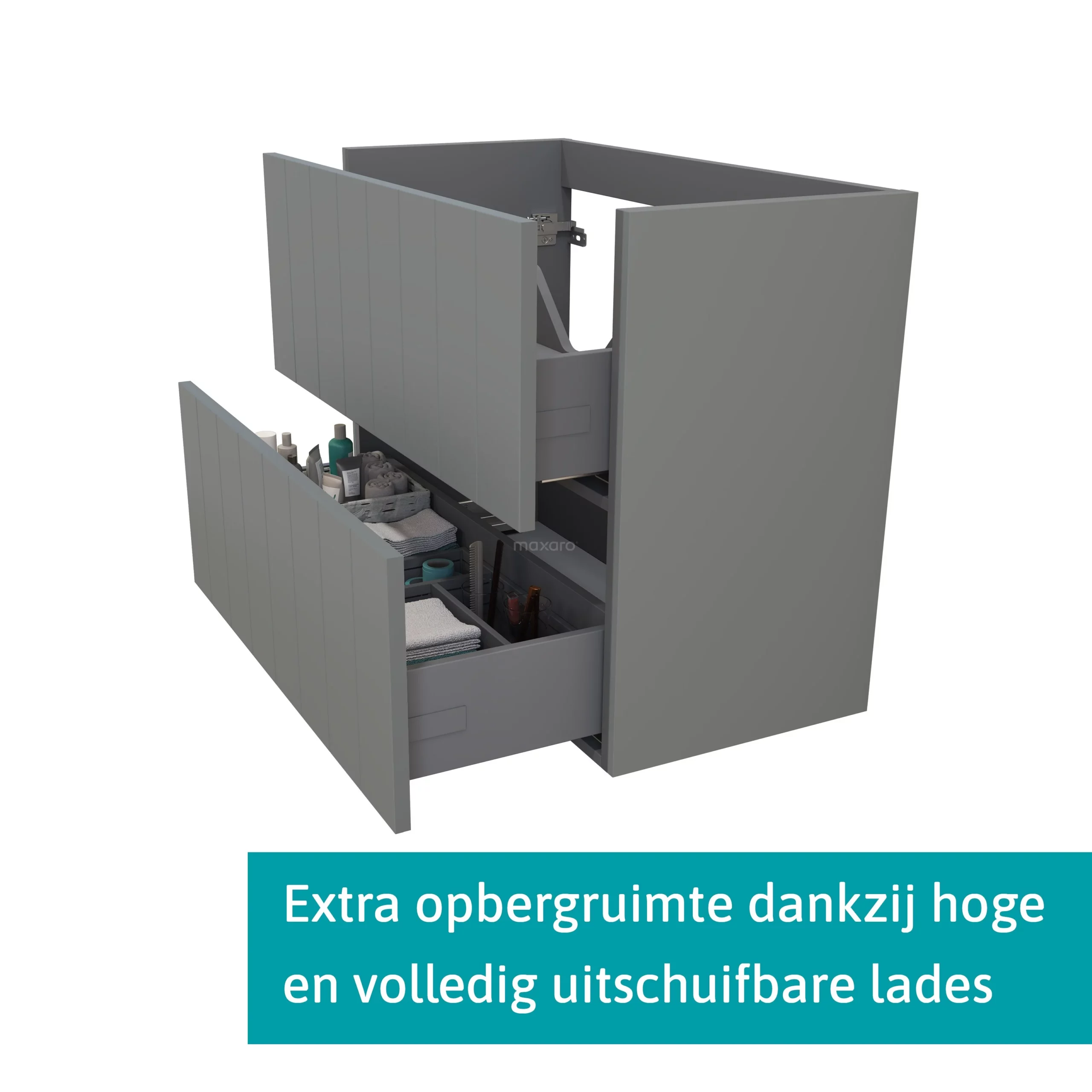 Modulo Slim Badkamermeubel Met Wastafel | 80 Cm Middengrijs Lamel Front Keramiek 2 Lades Onder Elkaar 2 Modulo Slim Badkamermeubel Met Wastafel | 80 Cm Middengrijs Lamel Front Keramiek 2 Lades Onder Elkaar - Afbeelding 2