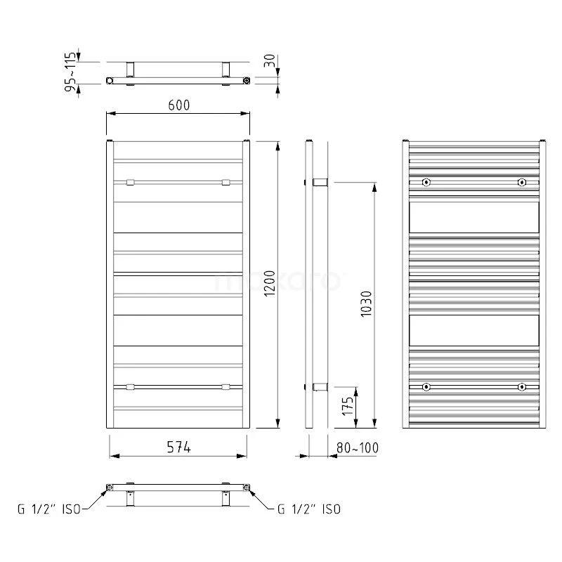 Pluto Handdoekradiator | 60x120 Cm Donkergrijs 749 Watt Aluminium Centrale Verwarming 5 Pluto Handdoekradiator | 60x120 Cm Donkergrijs 749 Watt Aluminium Centrale Verwarming - Afbeelding 5