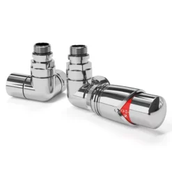 Radiatorkraan Thermostatisch Dubbel Haaks Rechtshandig Met Voetventiel Chroom-Chroom