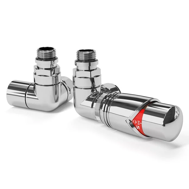 Radiatorkraan Thermostatisch Dubbel Haaks Rechtshandig Met Voetventiel Chroom-Chroom 1 Radiatorkraan Thermostatisch Dubbel Haaks Rechtshandig Met Voetventiel Chroom-Chroom