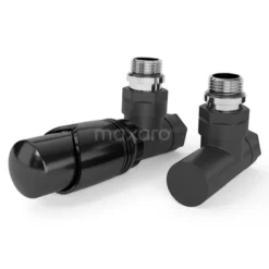 Radiatorkraan Thermostatisch Enkel Haaks Met Voetventiel Mat Zwart-Mat Zwart