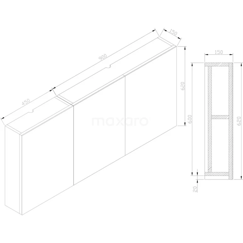 Spiegelkast Lato 135x62cm Hoogglans Wit 3 Deuren 6 Spiegelkast Lato 135x62cm Hoogglans Wit 3 Deuren - Afbeelding 6