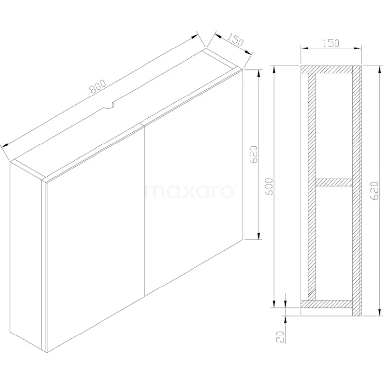 Spiegelkast Lato 80x62cm Hoogglans Wit 2 Deuren 6 Spiegelkast Lato 80x62cm Hoogglans Wit 2 Deuren - Afbeelding 6