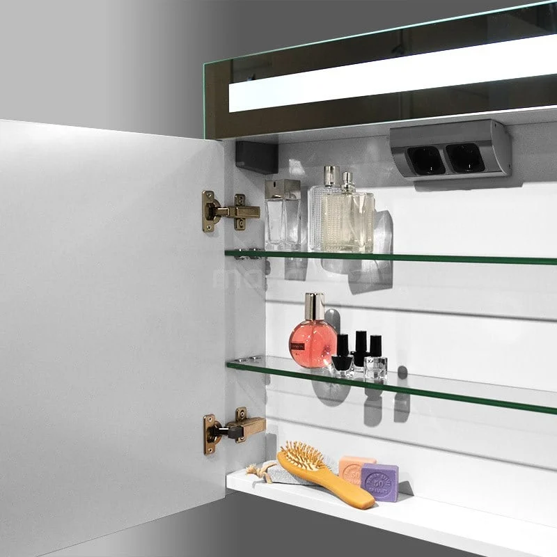 Spiegelkast Met Verlichting Filo 80x62,5cm Hoogglans Wit 2 Spiegelkast Met Verlichting Filo 80x62,5cm Hoogglans Wit - Afbeelding 2