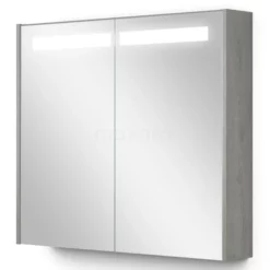 Spiegelkast Met Verlichting Modulo 80x70cm Grijs Eiken
