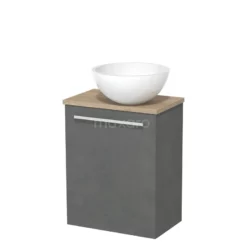 Badkamer Verkoopwinkel -Badkamer Verkoopwinkel toiletmeubel met waskom mineraalmarmer modulo donkergrijs beton vlak 41 cm lichtbruin eiken blad tmk10 02912 1
