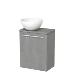 Toiletmeubel Met Waskom Mineraalmarmer Modulo Lichtgrijs Beton Vlak 41 Cm Grijs Eiken Blad