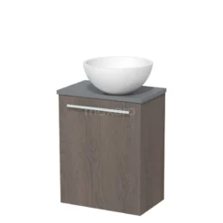 Badkamer Verkoopwinkel -Badkamer Verkoopwinkel toiletmeubel met waskom solid surface modulo donkerbruin eiken vlak 41 cm middengrijs blad tmk10 02346 1