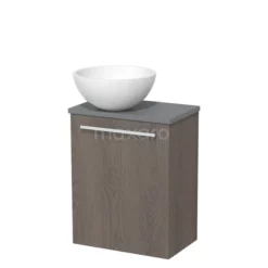 Toiletmeubel Met Waskom Solid Surface Modulo Donkerbruin Eiken Vlak 41 Cm Middengrijs Blad