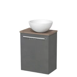 Badkamer Verkoopwinkel -Badkamer Verkoopwinkel toiletmeubel met waskom solid surface modulo donkergrijs beton vlak 41 cm middenbruin eiken blad tmk10 04625 1