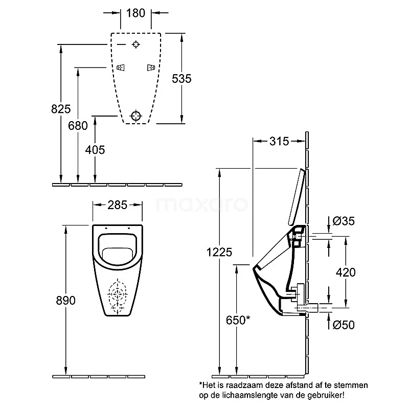Urinoir Bolero Achterinlaat Keramiek Voor Deksel 2 Urinoir Bolero Achterinlaat Keramiek Voor Deksel - Afbeelding 2