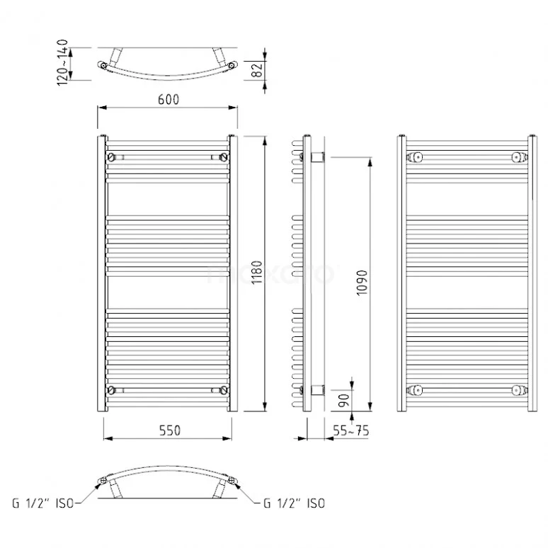 Venus Handdoekradiator | 60x118 Cm Mat Zwart 668 Watt Staal Centrale Verwarming 6 Venus Handdoekradiator | 60x118 Cm Mat Zwart 668 Watt Staal Centrale Verwarming - Afbeelding 6