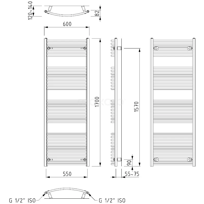 Venus Handdoekradiator | 60x170 Cm Donkergrijs 983 Watt Staal Centrale Verwarming 6 Venus Handdoekradiator | 60x170 Cm Donkergrijs 983 Watt Staal Centrale Verwarming - Afbeelding 6