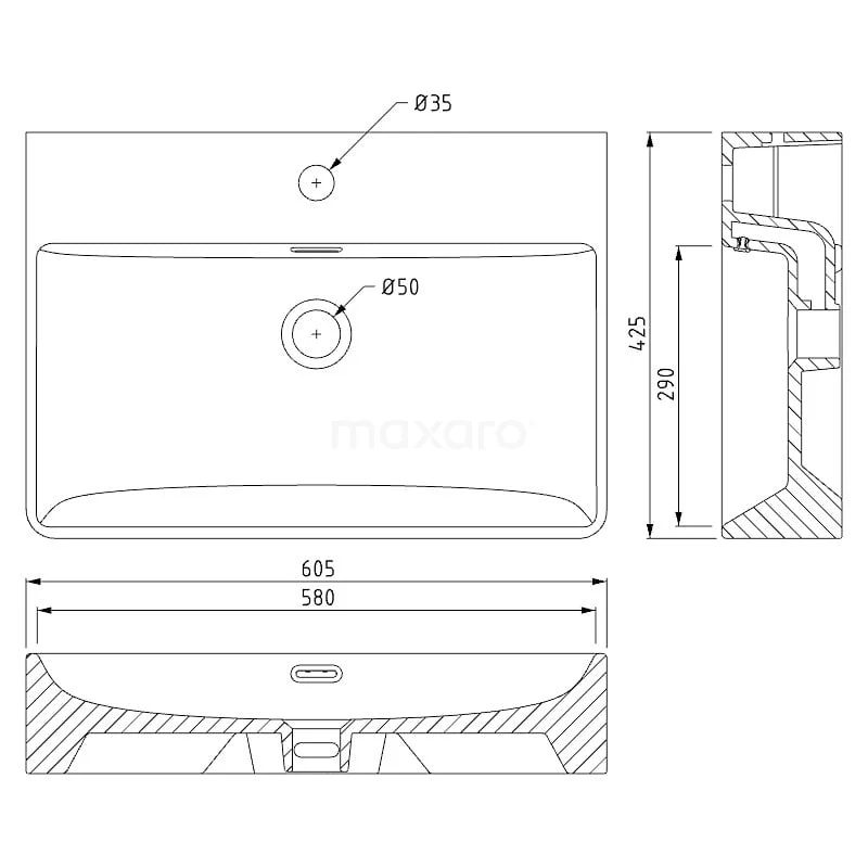 Vrijhangende Wastafel Clasico 60 Cm Keramiek Wit 1 Kraangat 2 Vrijhangende Wastafel Clasico 60 Cm Keramiek Wit 1 Kraangat - Afbeelding 2