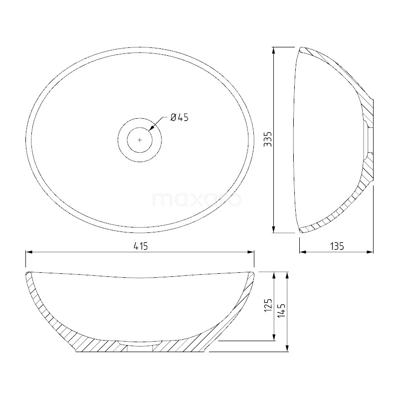 Waskom Clasico Keramiek Mat Zwart 41x33,5cm Ovaal 2 Waskom Clasico Keramiek Mat Zwart 41x33,5cm Ovaal - Afbeelding 2