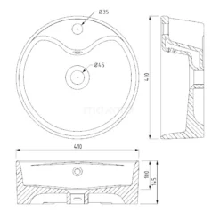 Waskom Clasico Keramiek Wit 41x14,5cm Rond 1 Kraangat -Badkamer Verkoopwinkel waskom clasico keramiek wit 41x145cm rond 1 kraangat k120 1250 3