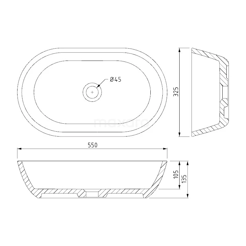 Waskom Mintra Mineraalmarmer Glanzend Wit 55x32,5cm Ovaal 3 Waskom Mintra Mineraalmarmer Glanzend Wit 55x32,5cm Ovaal - Afbeelding 3