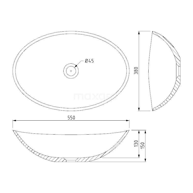 Waskom Mintra Solid Surface Mat Wit 55x38cm Ovaal 2 Waskom Mintra Solid Surface Mat Wit 55x38cm Ovaal - Afbeelding 2