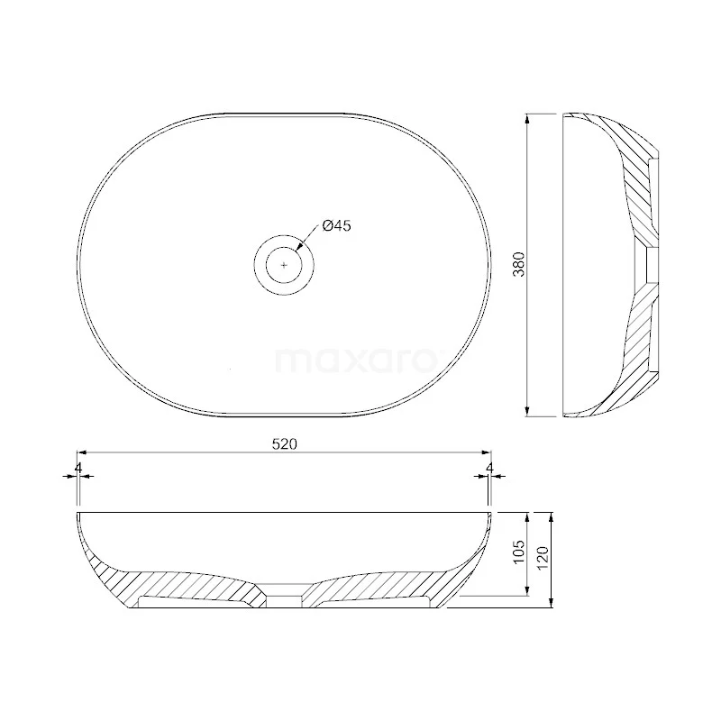 Waskom Mintra Solid Surface Thin Mat Wit 52x38 Ovaal 2 Waskom Mintra Solid Surface Thin Mat Wit 52x38 Ovaal - Afbeelding 2